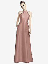 Rear View Thumbnail - Neu Nude High-Neck Cutout Satin Dress with Pockets