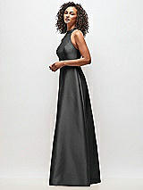 Side View Thumbnail - Pewter High-Neck Cutout Satin Dress with Pockets