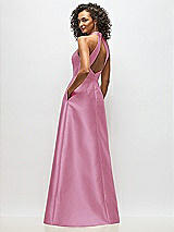Alt View 3 Thumbnail - Powder Pink High-Neck Cutout Satin Dress with Pockets