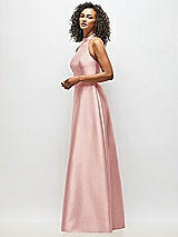 Alt View 2 Thumbnail - Rose High-Neck Cutout Satin Dress with Pockets