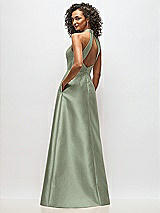 Alt View 3 Thumbnail - Sage High-Neck Cutout Satin Dress with Pockets