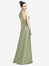 Front View Thumbnail - Sage High-Neck Cutout Satin Dress with Pockets