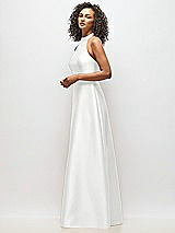 Alt View 2 Thumbnail - White High-Neck Cutout Satin Dress with Pockets