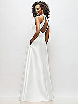 Alt View 3 Thumbnail - White High-Neck Cutout Satin Dress with Pockets