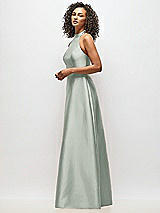 Alt View 2 Thumbnail - Willow Green High-Neck Cutout Satin Dress with Pockets