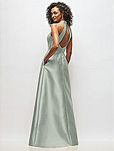 Alt View 3 Thumbnail - Willow Green High-Neck Cutout Satin Dress with Pockets