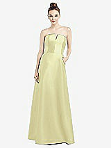 Front View Thumbnail - Butter Yellow Strapless Notch Satin Gown with Pockets