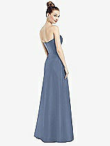 Rear View Thumbnail - Larkspur Blue Strapless Notch Satin Gown with Pockets