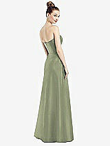 Rear View Thumbnail - Sage Strapless Notch Satin Gown with Pockets