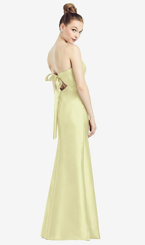 Front View - Butter Yellow Open-Back Bow Tie Satin Trumpet Gown