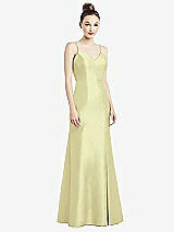 Rear View Thumbnail - Butter Yellow Open-Back Bow Tie Satin Trumpet Gown