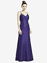 Rear View Thumbnail - Grape Open-Back Bow Tie Satin Trumpet Gown