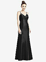 Rear View Thumbnail - Black Open-Back Bow Tie Satin Trumpet Gown