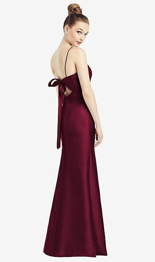 Front View - Cabernet Open-Back Bow Tie Satin Trumpet Gown