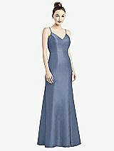 Rear View Thumbnail - Larkspur Blue Open-Back Bow Tie Satin Trumpet Gown