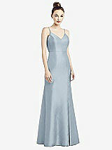 Rear View Thumbnail - Mist Open-Back Bow Tie Satin Trumpet Gown