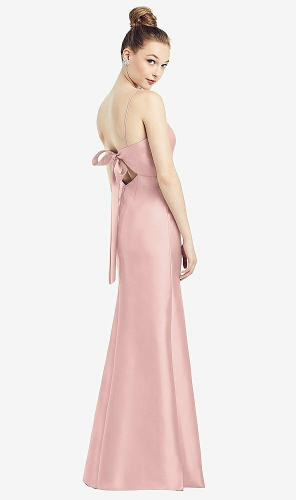 Front View - Rose Open-Back Bow Tie Satin Trumpet Gown