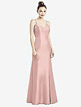 Rear View Thumbnail - Rose Open-Back Bow Tie Satin Trumpet Gown