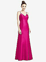 Rear View Thumbnail - Think Pink Open-Back Bow Tie Satin Trumpet Gown