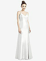 Rear View Thumbnail - White Open-Back Bow Tie Satin Trumpet Gown