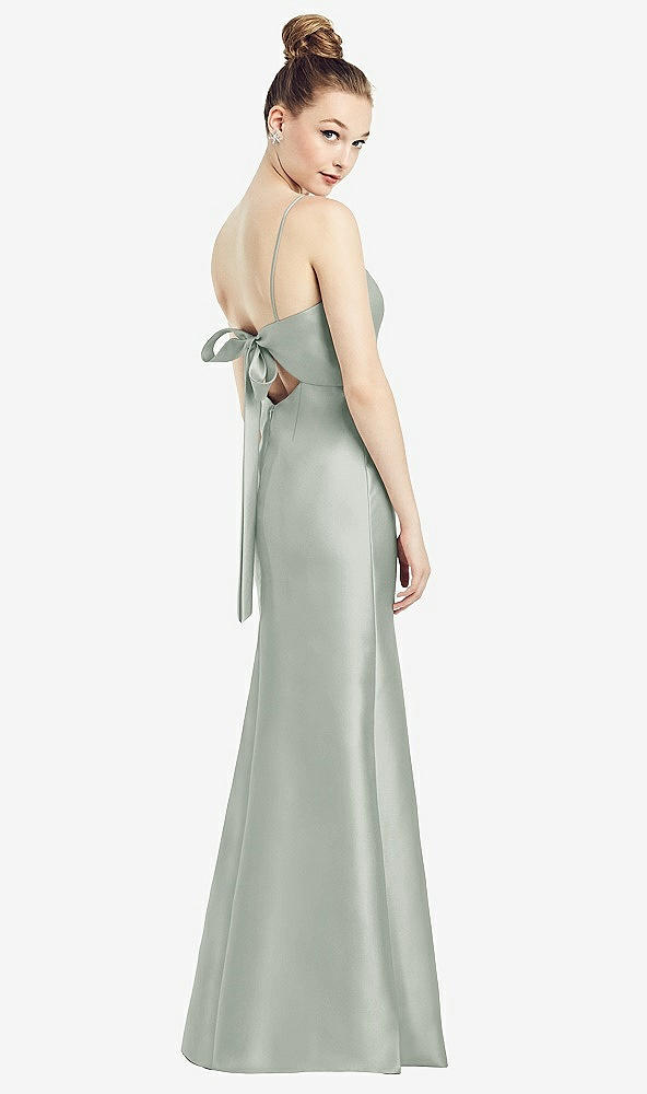 Front View - Willow Green Open-Back Bow Tie Satin Trumpet Gown