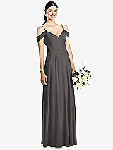 Front View Thumbnail - Caviar Gray Cold-Shoulder V-Back Chiffon Maxi Dress