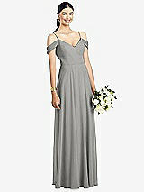 Front View Thumbnail - Chelsea Gray Cold-Shoulder V-Back Chiffon Maxi Dress