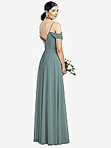 Rear View Thumbnail - Icelandic Cold-Shoulder V-Back Chiffon Maxi Dress