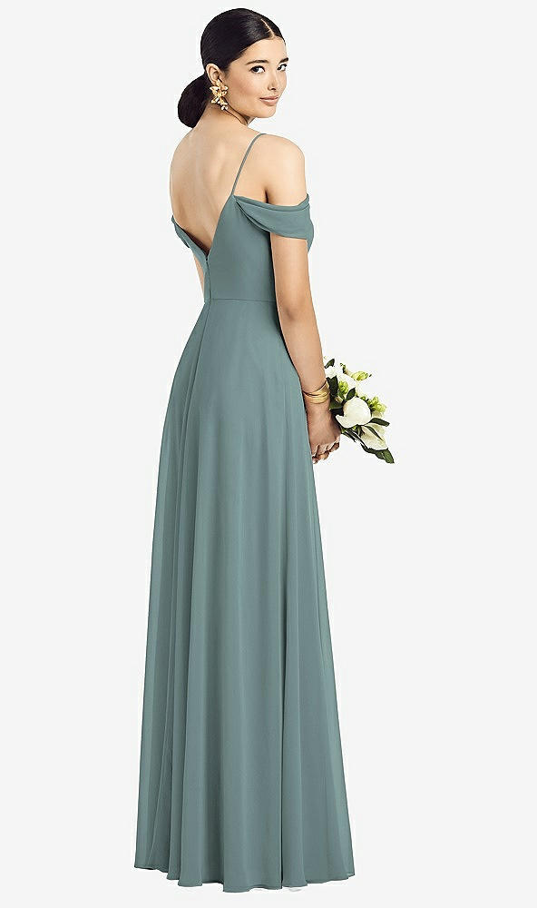 Back View - Icelandic Cold-Shoulder V-Back Chiffon Maxi Dress