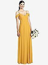 Front View Thumbnail - NYC Yellow Cold-Shoulder V-Back Chiffon Maxi Dress