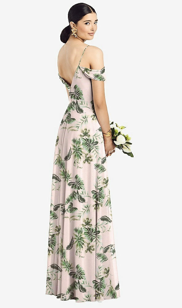 Back View - Palm Beach Print Cold-Shoulder V-Back Chiffon Maxi Dress