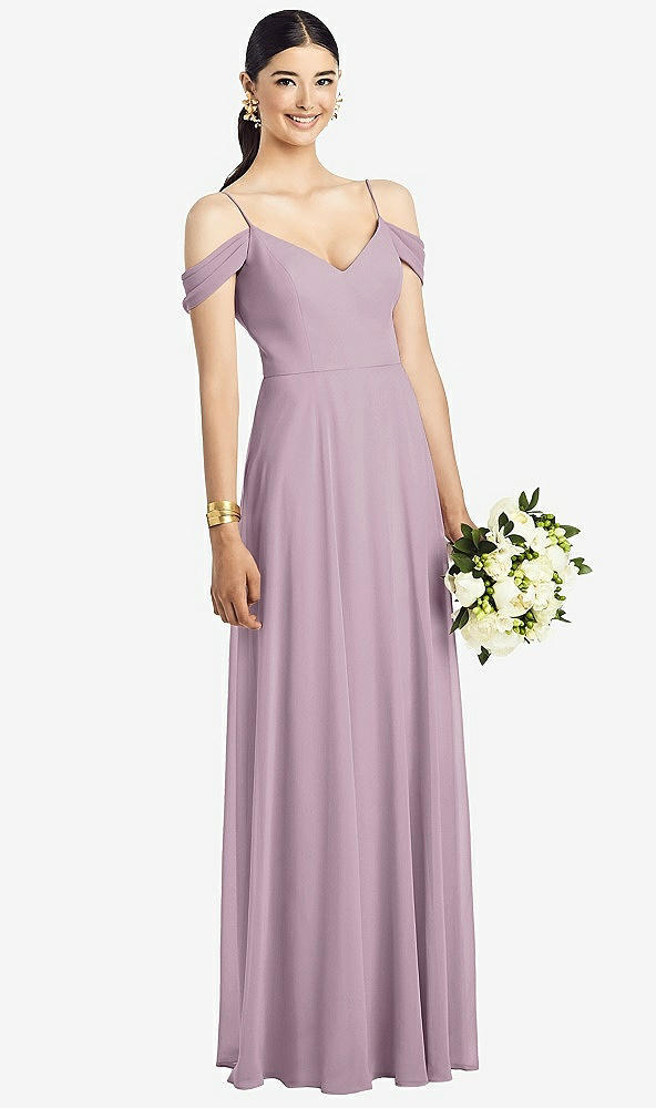 Front View - Suede Rose Cold-Shoulder V-Back Chiffon Maxi Dress