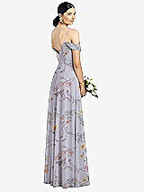 Rear View Thumbnail - Butterfly Botanica Silver Dove Cold-Shoulder V-Back Chiffon Maxi Dress