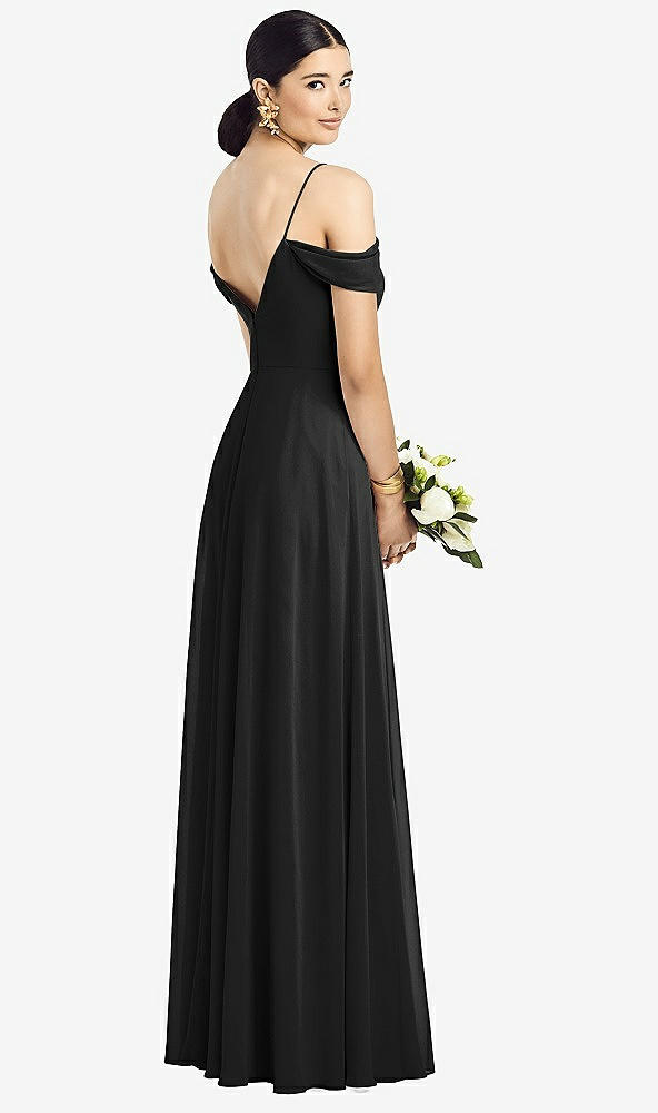 Back View - Black Cold-Shoulder V-Back Chiffon Maxi Dress