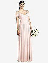 Front View Thumbnail - Blush Cold-Shoulder V-Back Chiffon Maxi Dress