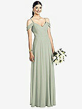 Front View Thumbnail - Celadon Cold-Shoulder V-Back Chiffon Maxi Dress