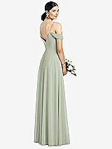 Rear View Thumbnail - Celadon Cold-Shoulder V-Back Chiffon Maxi Dress