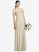 Front View Thumbnail - Champagne Cold-Shoulder V-Back Chiffon Maxi Dress