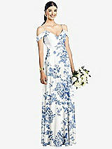 Front View Thumbnail - Cottage Rose Dusk Blue Cold-Shoulder V-Back Chiffon Maxi Dress