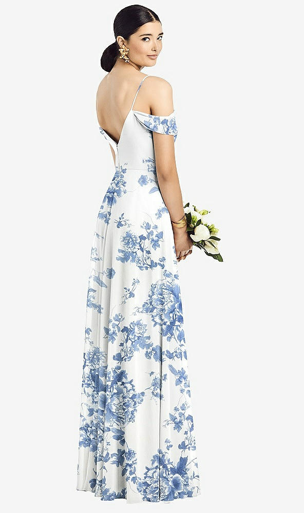 Back View - Cottage Rose Dusk Blue Cold-Shoulder V-Back Chiffon Maxi Dress