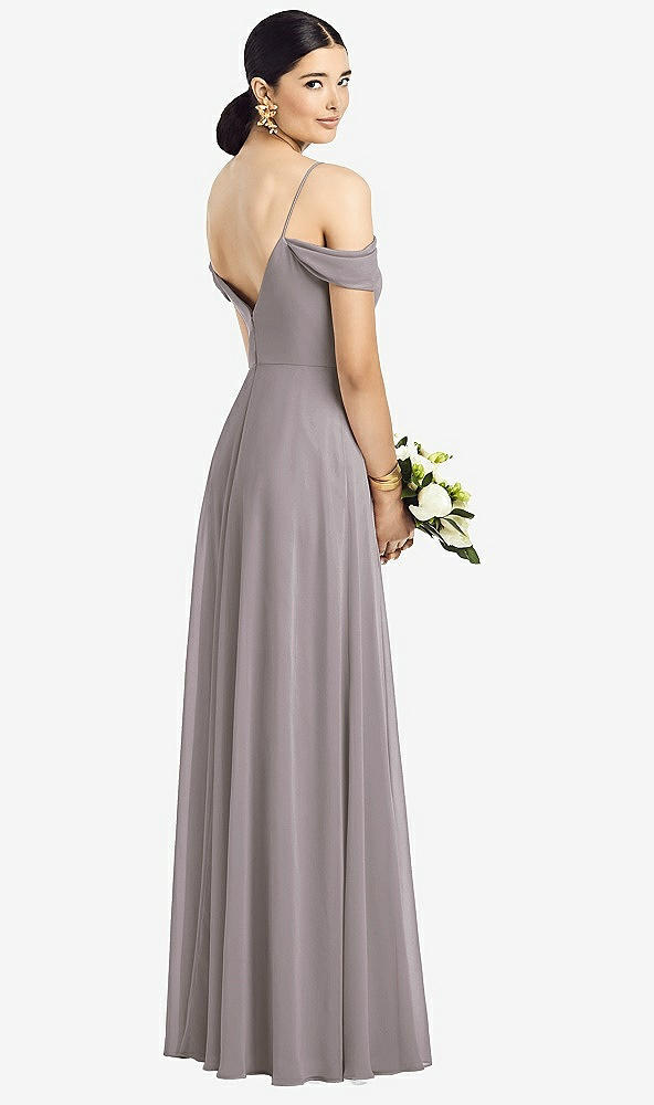 Back View - Cashmere Gray Cold-Shoulder V-Back Chiffon Maxi Dress