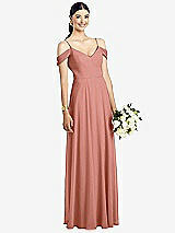 Front View Thumbnail - Desert Rose Cold-Shoulder V-Back Chiffon Maxi Dress