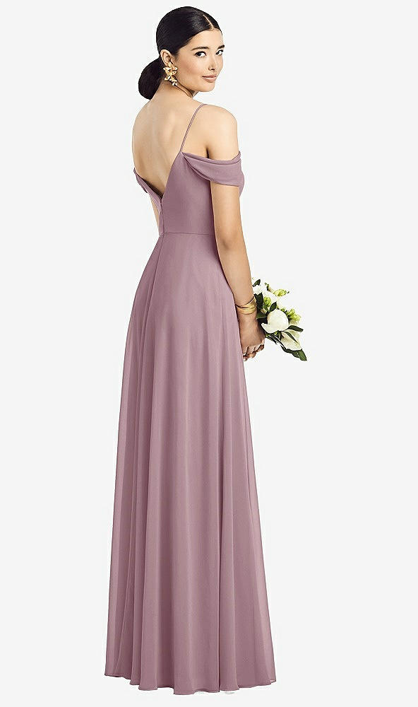 Back View - Dusty Rose Cold-Shoulder V-Back Chiffon Maxi Dress