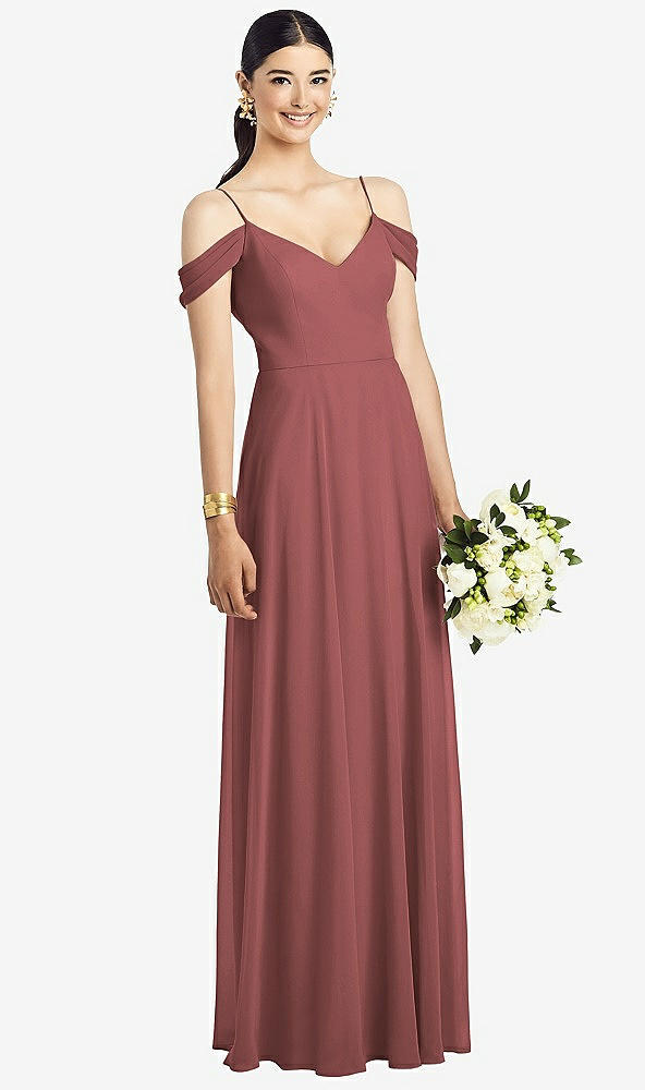 Front View - English Rose Cold-Shoulder V-Back Chiffon Maxi Dress