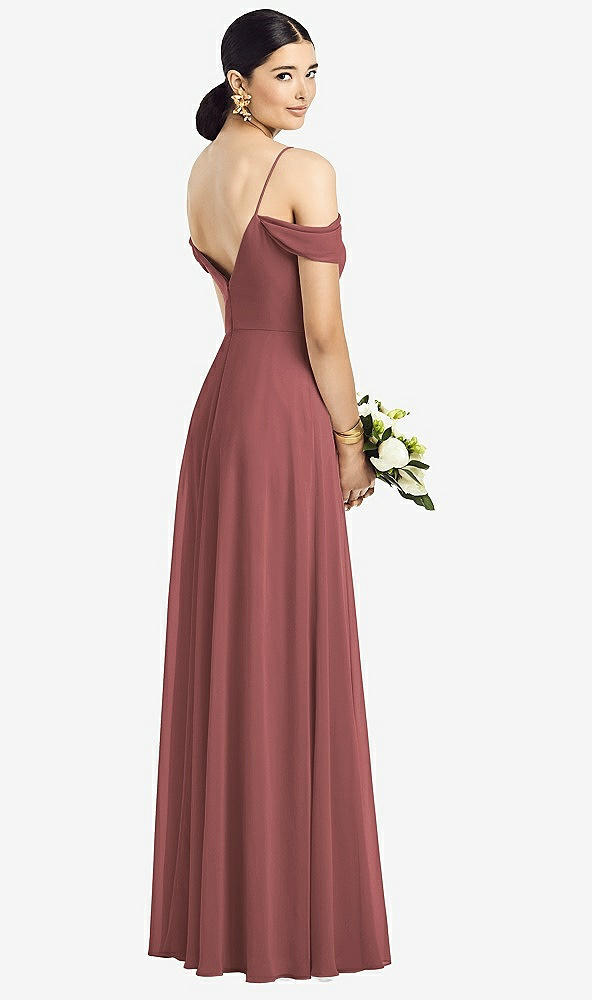 Back View - English Rose Cold-Shoulder V-Back Chiffon Maxi Dress