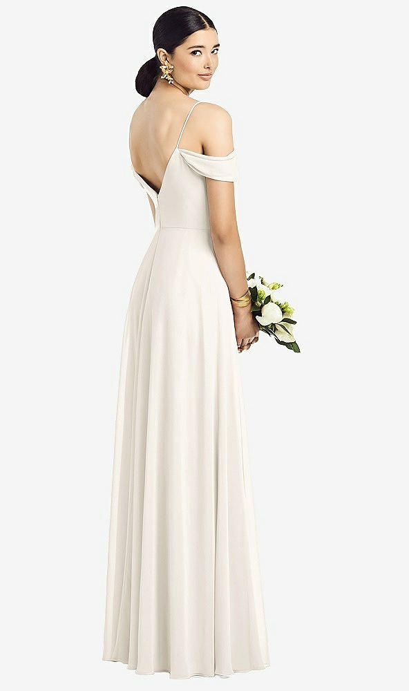 Back View - Ivory Cold-Shoulder V-Back Chiffon Maxi Dress