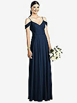 Front View Thumbnail - Midnight Navy Cold-Shoulder V-Back Chiffon Maxi Dress