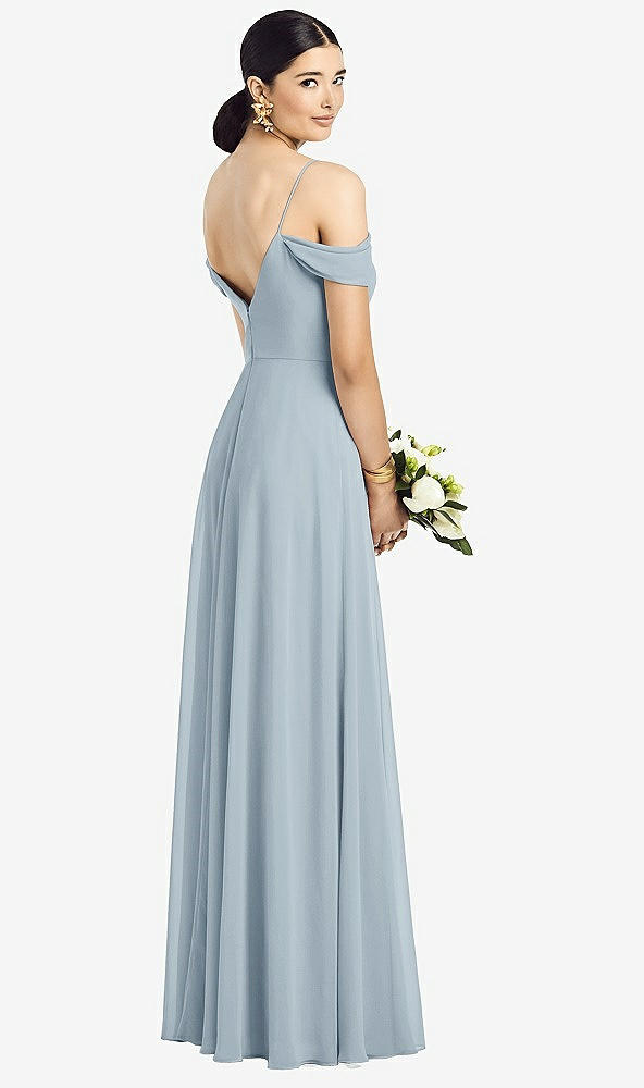 Back View - Mist Cold-Shoulder V-Back Chiffon Maxi Dress