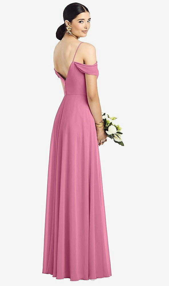 Back View - Orchid Pink Cold-Shoulder V-Back Chiffon Maxi Dress