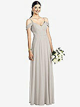 Front View Thumbnail - Oyster Cold-Shoulder V-Back Chiffon Maxi Dress